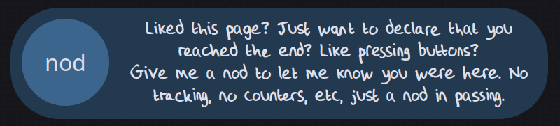 Screenshot of the initial nod button on chameth.com: a flat blue rectangle with a flat circle inset.