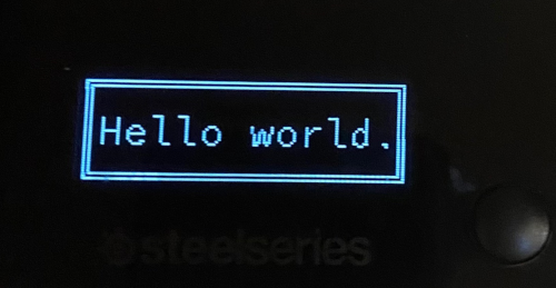 Headset receiver displaying a custom Hello World message