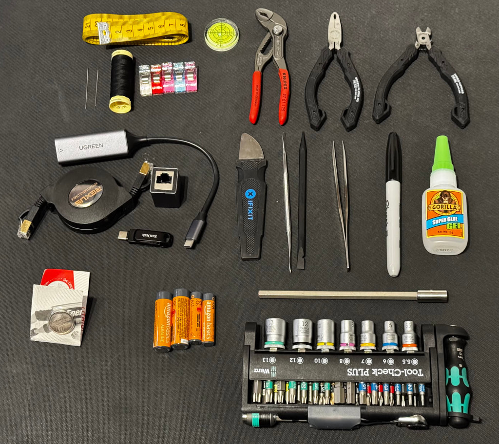 The contents of my toolkit, spread out on a mat